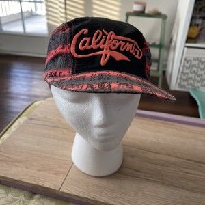 Vintage Script california hat 3 panel Black Orange Gray Hard To Find